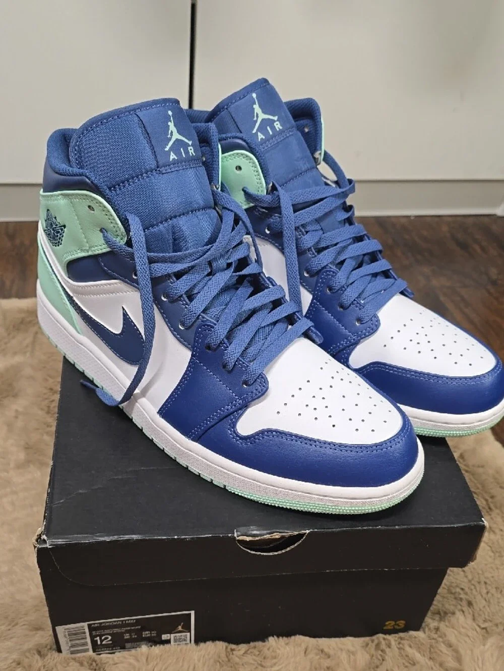 Jordan 1 Mid in Navy, Mint & White Leather
